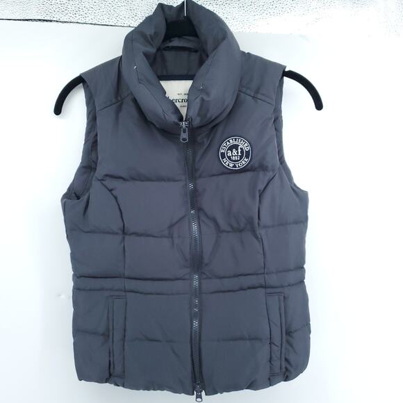 Abercrombie Kid Boy Y2K Gorpcore Goose Down Puffer Mock Vest Navy A&F Patch  M - Picture 1 of 9